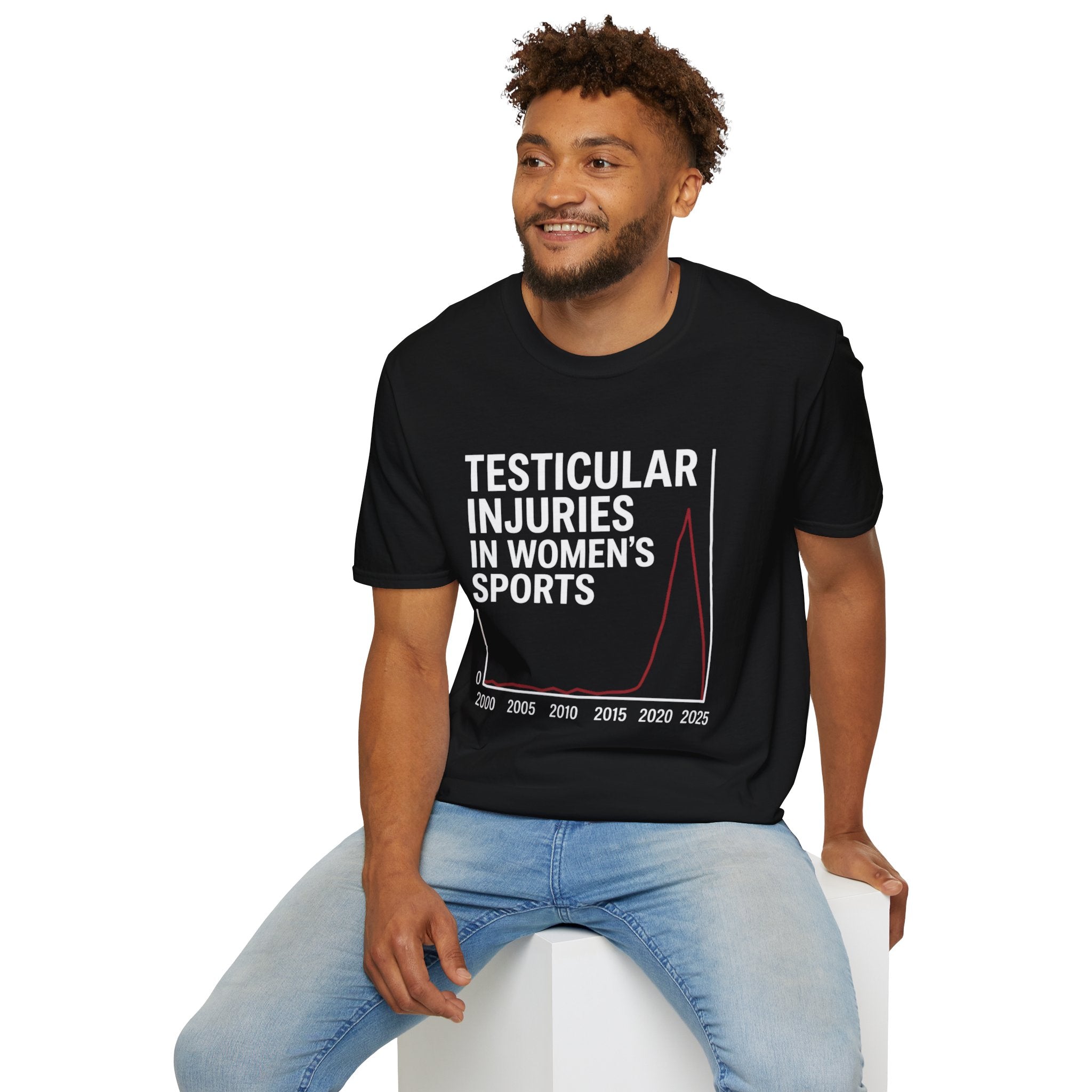 Funny Dark Humor T-Shirt — “Testicular Injuries in Women's Sports” Novelty Tee