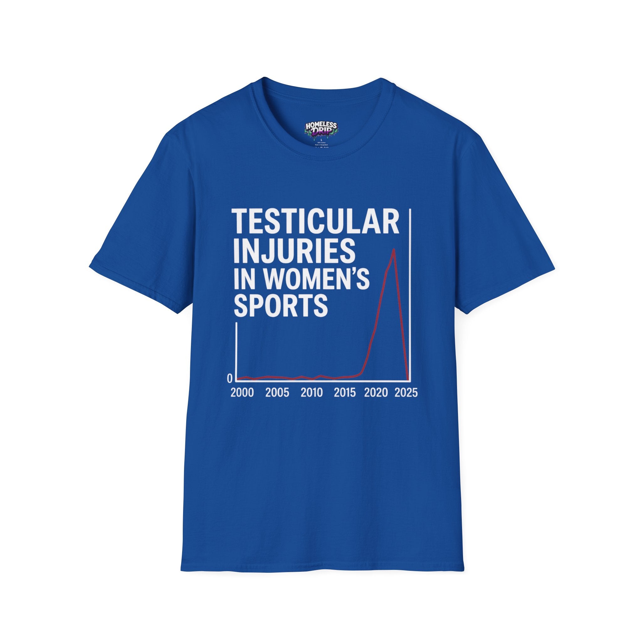 Funny Dark Humor T-Shirt — “Testicular Injuries in Women's Sports” Novelty Tee
