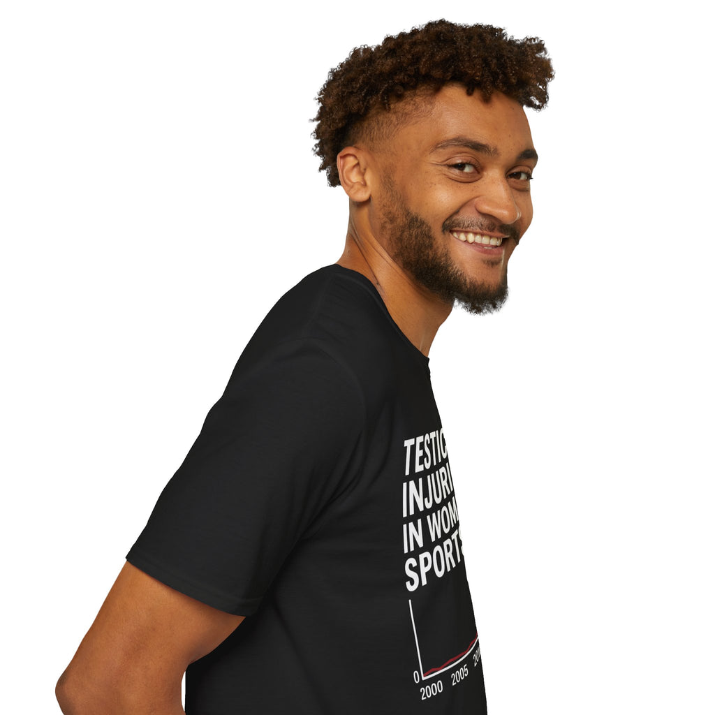 Funny Dark Humor T-Shirt — “Testicular Injuries in Women's Sports” Novelty Tee