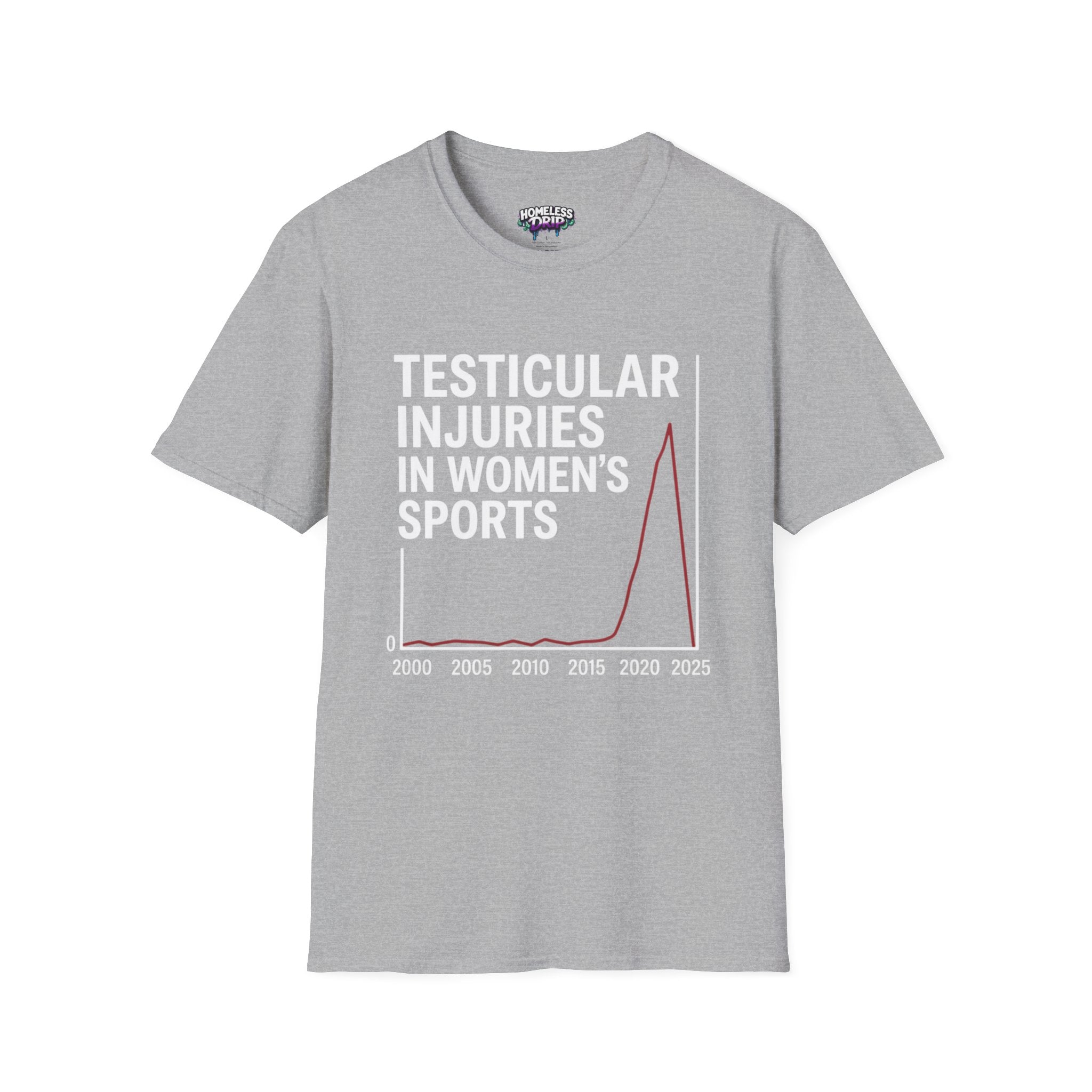 Funny Dark Humor T-Shirt — “Testicular Injuries in Women's Sports” Novelty Tee