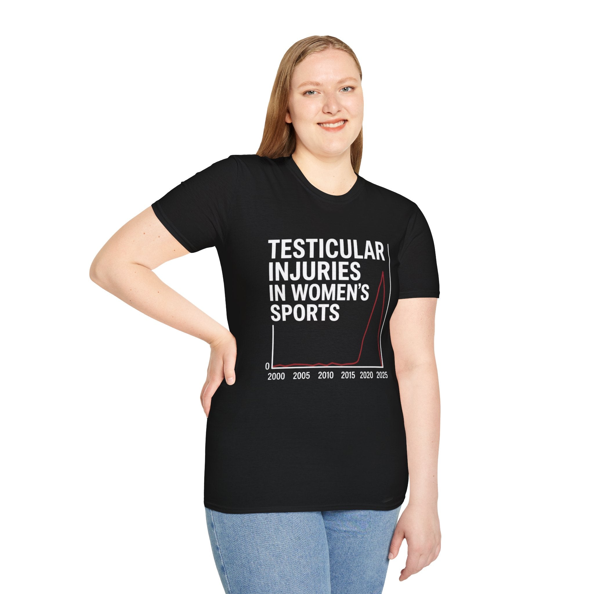 Funny Dark Humor T-Shirt — “Testicular Injuries in Women's Sports” Novelty Tee